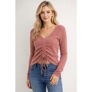 Altar’d State Dusty Rose Knit Sweater Top Women’s M Ruched Tie Front Soft Cozy
